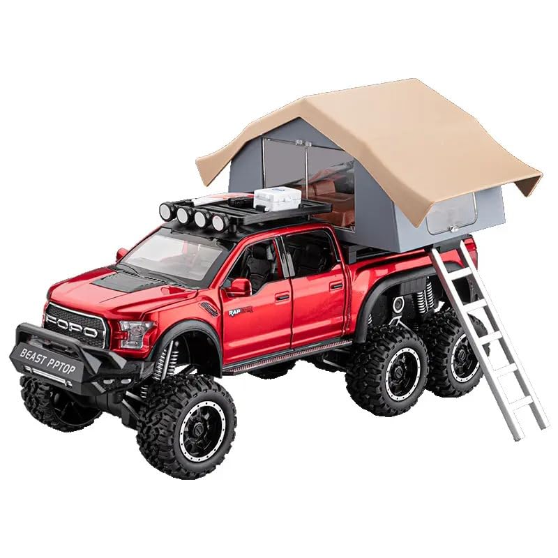 Image of Scale Exclusive Alloy Metal Pull Back | Die-cast Car Model with Sound Light Mini Auto Toy for Kids Metal Model Toy Car with Sound and Light (1:24 Scale Fo-rd Raptor Motorhome-RED)