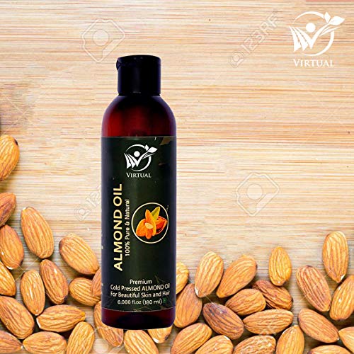 Image of VIRTUAL 100% Pure Almond Hair Oil For Hair, Skin Care, Moisturising Dry Skin Cold Pressed Oil With No Mineral (180ml)