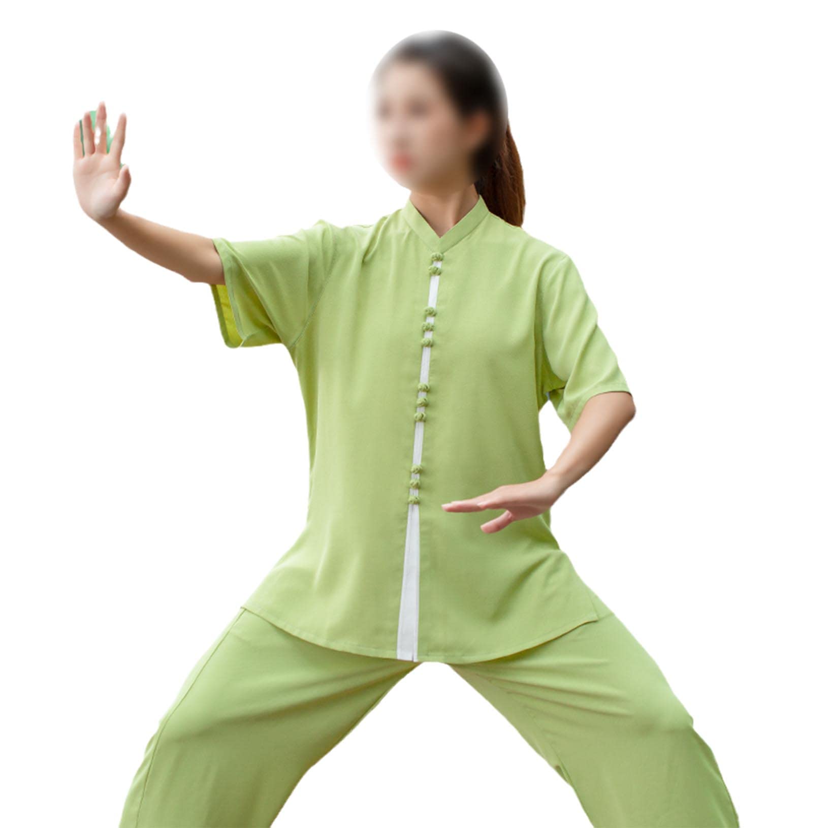 Abbigliamento e Pantaloni da Donna a Maniche Corte, Abbigliamento Cinese Kung Fu, Uniforme per Arti Marziali, Verde-S