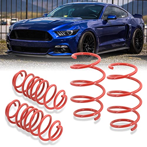 Ajp Distributors 1.0" Front & Rear Suspension Drop Height Coil Performance Sport Lowering Springs Kit Red Compatible/Replacement For Mustang S550 V6 Ecoboost Gt V8 2015 2016 2017 2018 2019 2020 2021 #TOP24