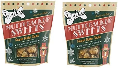 2 Pack of The Lazy Dog Cookie Co, MuttCracker Sweets Christmas Holiday Dog Treats, Peanut Butter Chunk Flavor, Wheat Free