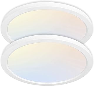 hykolity 2 Pack 13 Inch Selectable CCT LED Round Flat Panel Light, 24W 2400lm, 3000K/4000K/5000K, Dimmable Edge-Lit Flush Mount Ceiling Light Fixture for Kitchen, Bedroom, Laundry and Closet Room