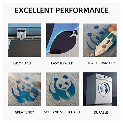 Airabbit Chameleon Htv Vinyl Rolls Heat Transfer Vinyl - 12" X 8Ft Gradient Change Color Iron On Vinyl For Cricut & Cameo - Easy To Cut & Weed For Diy T Shirt (Cyan To Purple) #TOP4