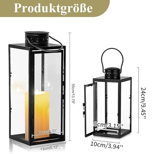 Accmuzzy Schwarz Laternen für Draußen, Metall und Glas Grablaterne Friedhof Wetterfest, Ideal als Windlicht Outdoor, Kerzenhalter, und Laterne Deko für Garten und Friedhof