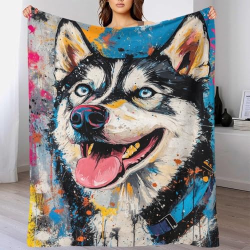 Couverture Husky sibérien chaude et moelleuse pour lit et canapé