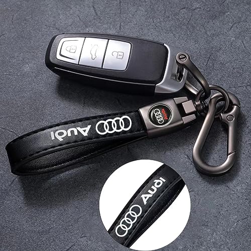 Image of Leather Car Keychain for Audi A3 RS3 A4 A5 A6 A7 RS7 A8 Q3 Q5 Q7 R8 Key Chain for Men and Women Family Present Key Ring Accessories(Black)
