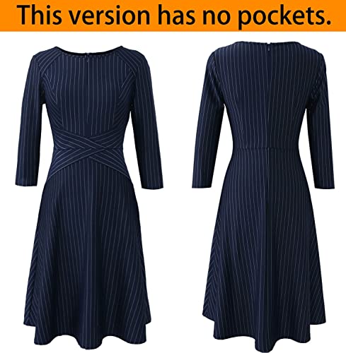 Image of VFSHOW Womens Work Business Front Zipper A-Line Dresses 3 /4 Sleeve Office Church Fit and Flare Skater Swing Knee Length Dress
