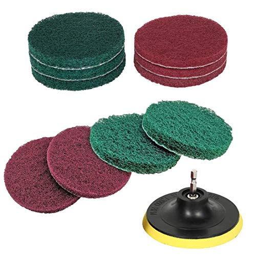 Image of 11Pack 4 Inch Drill Power Brush Tile Scrubber Scouring Pads Cleaning Kit with 4 Inch Disc Pad Holder for Bathroom & Kitchen Cleaning