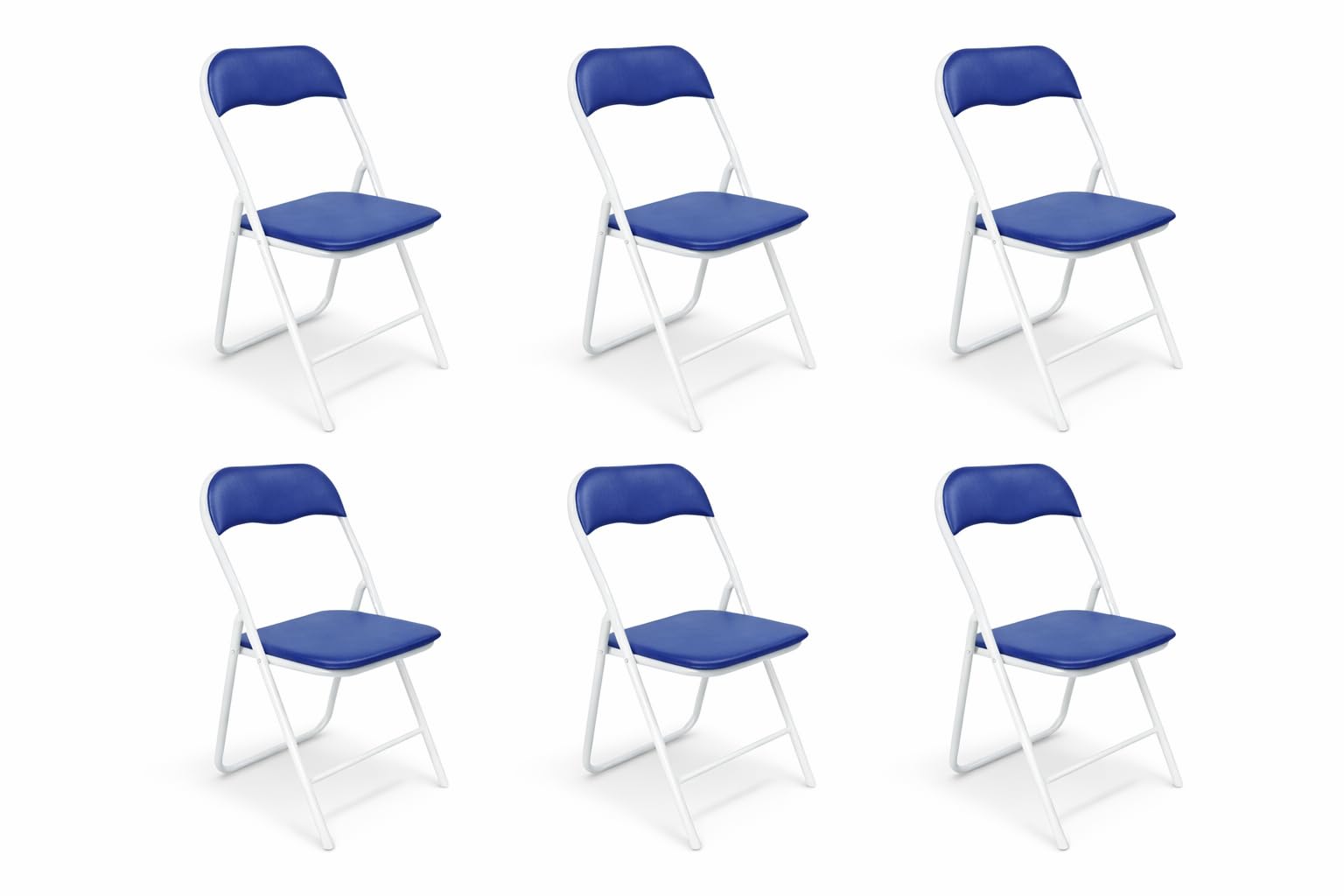 Nordiq - Pack de 6 Sillas Plegables y Acolchadas de Comedor, Cocina, Camping | Cómodas para Interior | 44x45x78 cm | Set Resistente (Metal Blanco/Azul)