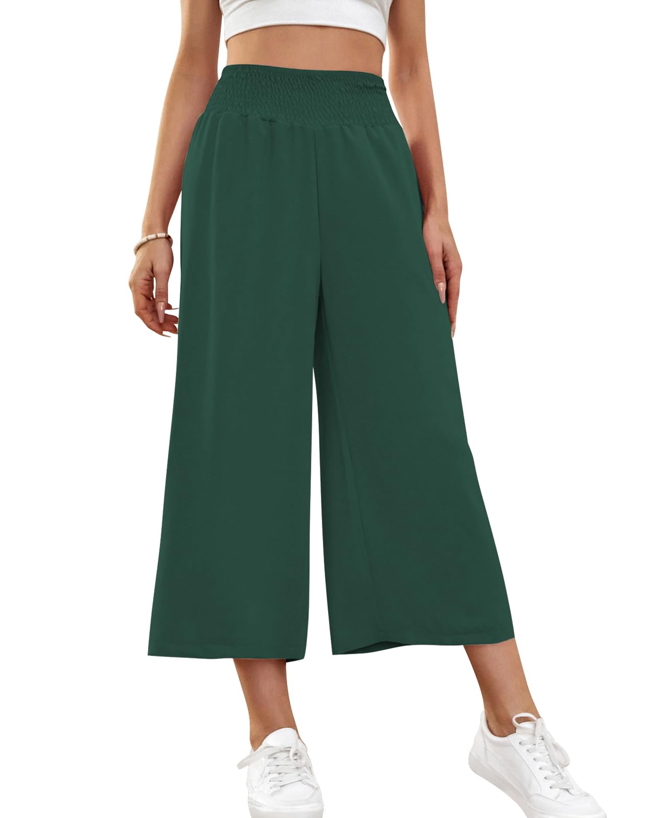 HMIYA Damen 3/4 Culotte Hose Leichte Weites Bein Sommerhose