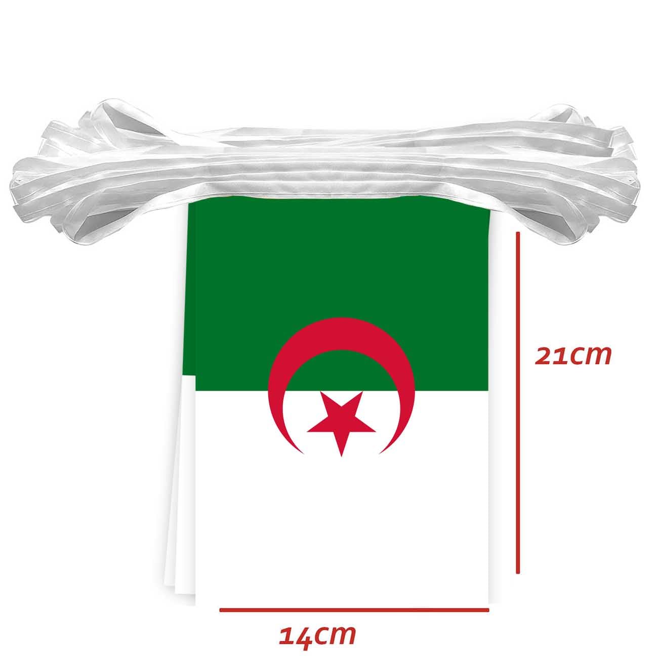 Lot de 30 drapeaux de chaîne de drapeaux de l'Algérie, 10 mètres drapeaux à corde rectangulaires algériens, bannières décoratives utilisées pour décorer les cours String Algeria