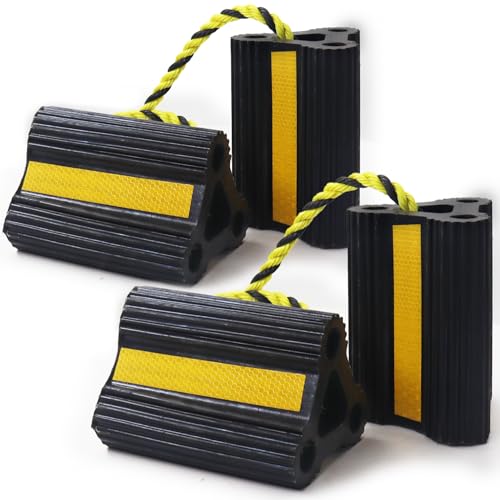Wheel Chocks for Trailers RVs Camper Trucks and Small Aircraft Wheel Chock, Wheel Chocks Block with 3 Reflective Strips,Versatile Heavy Duty Solid Rubber Wheel Immobilizers & Chocks[2 Pair 4 Pack]