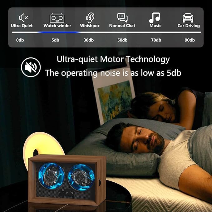Image of Bequest Dual Watch Winders for Automatic Watches, Double Watch Winder Box for Rolex,4 Rotation Mode Setting,Blue Light,Elastic Watch Pillows for Lady and Man Watches, Brown, Business, High-end,Brown,