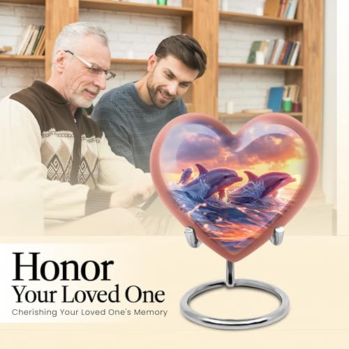 Image of Small Dolphin Urns For Human Ashes - Heart Shaped Urns For Human Ashes - Burial Urns For Adult Human Ashes - Cremation Urn For Ashes - Human Urns For Ashes - (Size - 3 inch pack of 2 )