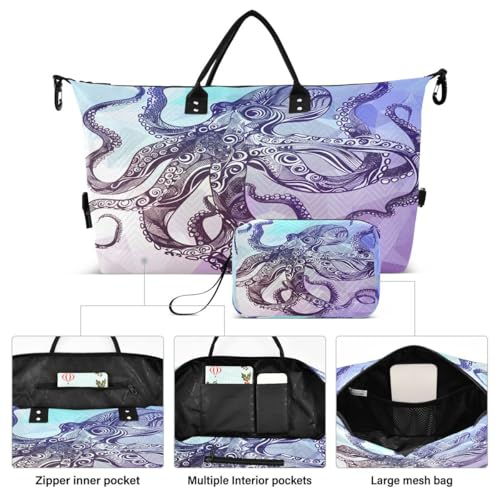 Funny Kraken Fish Travel Duffle Bag Gym Bag Weekender Bags with Toiletry Bag Travel Trip Tote Bag2