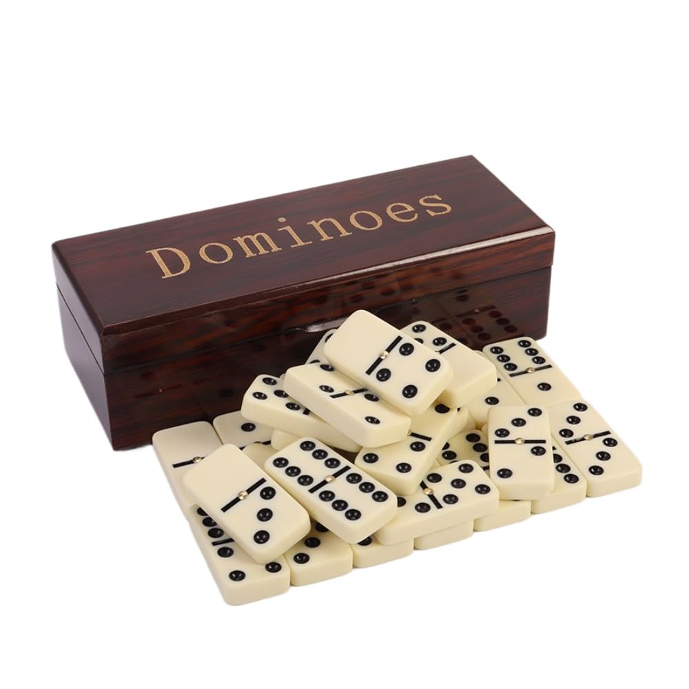Double Six Dominoes Set for Adults with Wooden Storage Box - 28-Piece Portable Travel Game, Family Board Game for Kids & Adults - Dominoes for Game
