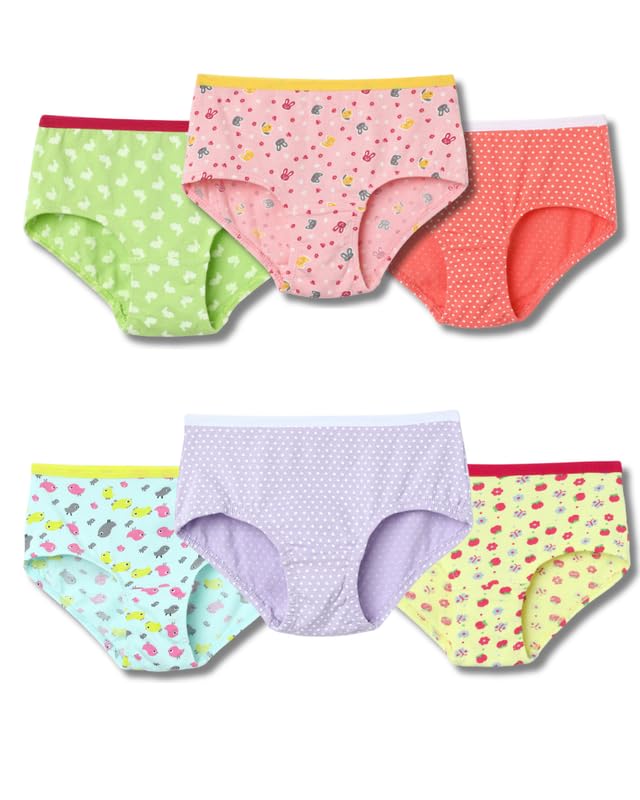 Lil Berry Girls Hipster (Panties Pack of 6) | Super Combed Cotton Elastane Kids Innerwear | Soft Stretch Briefs for Girl