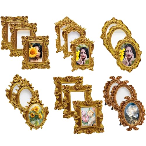 HAPLOVE 18pcs Vintage Resin Picture Frame Antique Baroque style Mini Place Card Photo Table Top Display Ornament (STYAL A, 18PCS)