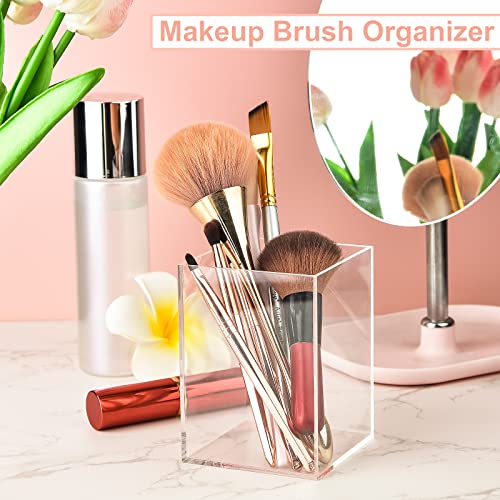 2 porta-canetas de acrílico transparente, copo de acrílico, suporte de arbusto de maquiagem, organiz