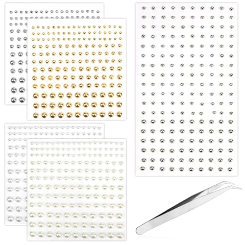 840 Pzs Piedras Preciosas Faciales, Diamantes de Cara Redonda de 3/4/5/6 mm con Pinzas Piedras Preciosas para Labios Diamantes de Imitación de Perlas para Mujeres y Niñas Cara Ojos y Cuerpo