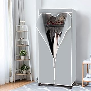 Multigot Fabric Wardrobe, Portable Single Clothing Closet with Hanging Rail and Zippers, Foldable Clothes Storage Organizer for Clothes, Bags and Toys (Grey)