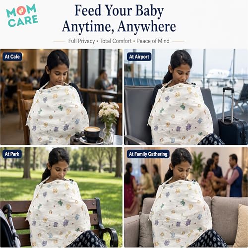 Image of MOM CARE 6 Layer Muslin Nursing Cover for Breastfeeding | Ultra Soft Muslin Feeding Apron for Moms | Breathable Breastfeeding Cover | Baby Feeding Privacy Cover | Muslin Nursing Shawl | White