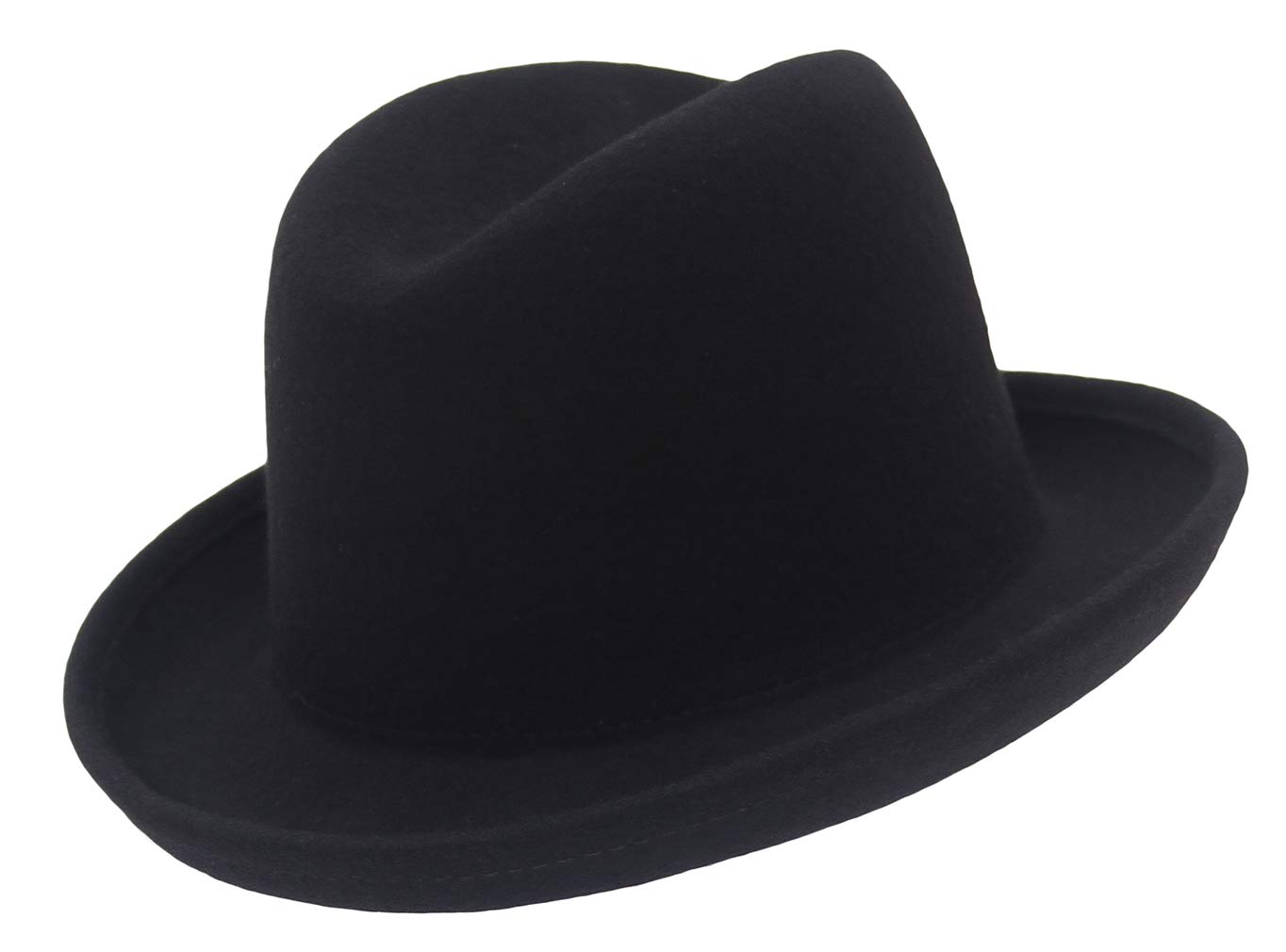 Classic Homburg Hat for Men 100% Wool Godfather Fedora Hat Street Derby Hat with Detachable Feather