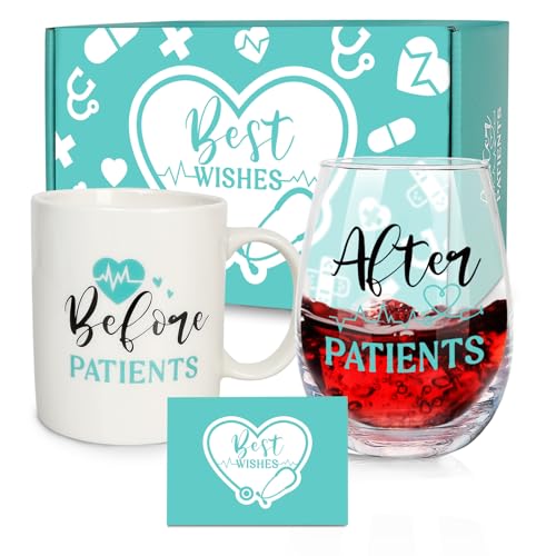 Frerdui Before Patients After Patients Gifts Set - 11oz Coffee Mug and 19oz Wine Glass Set Gift Idea for Dentists, Doctors, Hygienists, Assistants, Physician, Nurse Gift for women