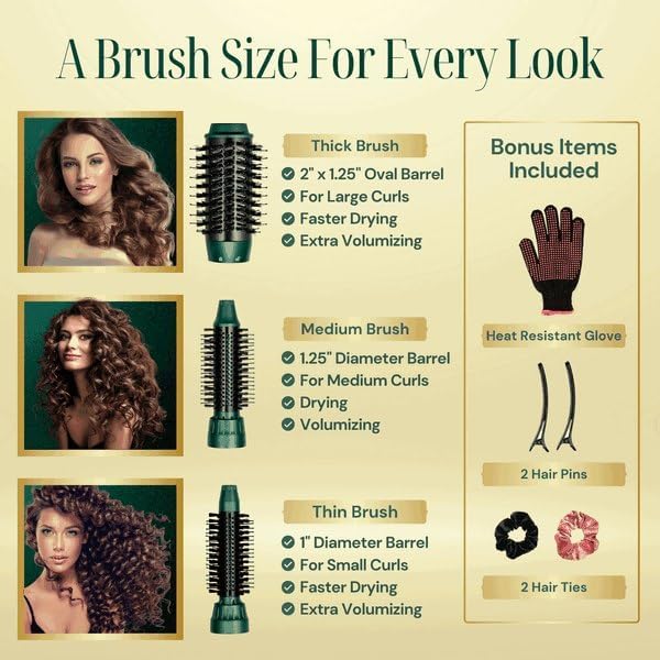 Miniatura 2 de Asani Cepillo de aire caliente multiusos - Secador de pelo con cabezales intercambiables para rizar, alisar y dar volumen, cepillo de peinado