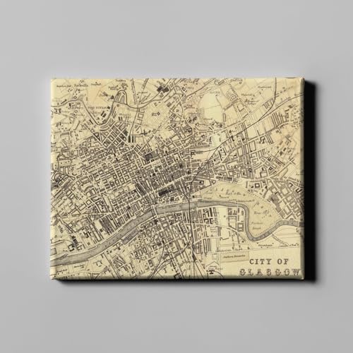 Glasgow Map Scotland 1878 - Tableau vintage Écosse et décoration murale toile