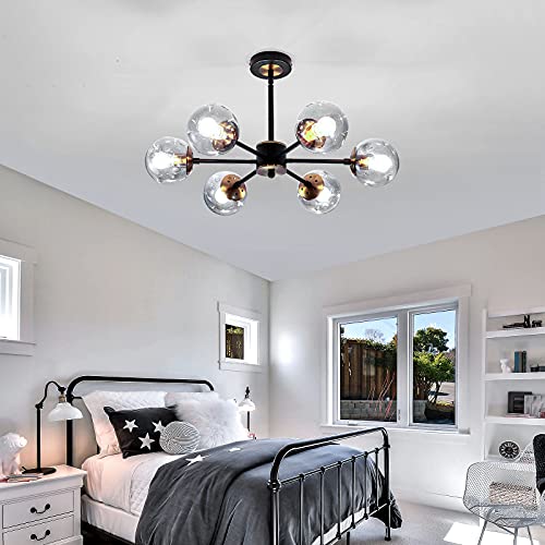 Szxykeji 6 Light Chandelier, Large Ceiling Light Fixture With Glass Classic, Black Pendent Lighting For Living Room Bedroom Bathroom Farmhouse Kitchen #TOP7