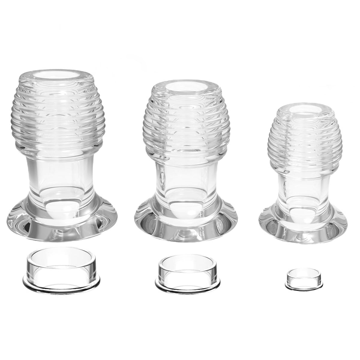 中空ディルド アナルプラグねじ山 アナルディルド女性用 蓋付きあなるぷらぐ 観察用トンネル式プラグ あなる拡張器具 多種用途 アダルトぐっず ｓｍプレイ用ディルド 初心者用アナル責め-ホワイト||3点セット