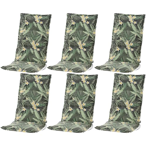 BURI 6X Auflagen Set Hochlehner für Gartenstühle 120x48x7cm Sesselauflagen Polster UV Lichtecht - Gartenstuhlauflagen Dschungel Muster...