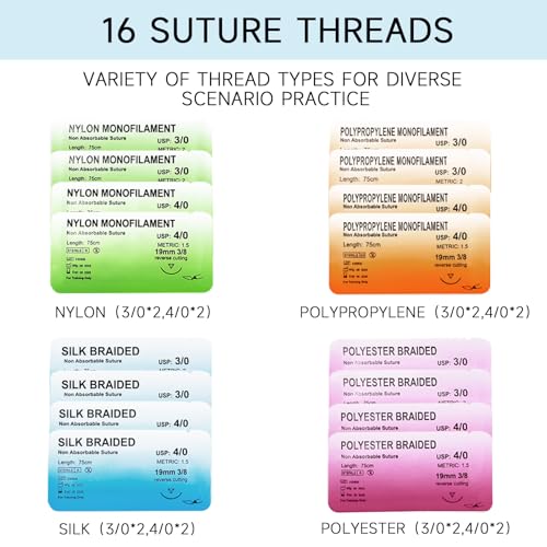 Image of Suture Practice Kit for Medical Students - Suturing Kit Suture Pad with Pre-Cut Wounds, Suturing Threads & Tools, Wound Closure Stitches Training Kit, Educational Use Only