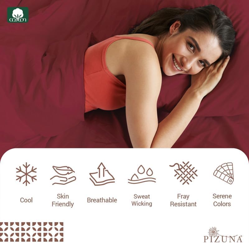 Pizuna Pure 100% Cotton Sheets Queen Size, Luxurious 400 Thread Count Long Staple Cotton Sateen Sheets with 15inch Deep Pocket (Combed Rio Red Sheet Queen)