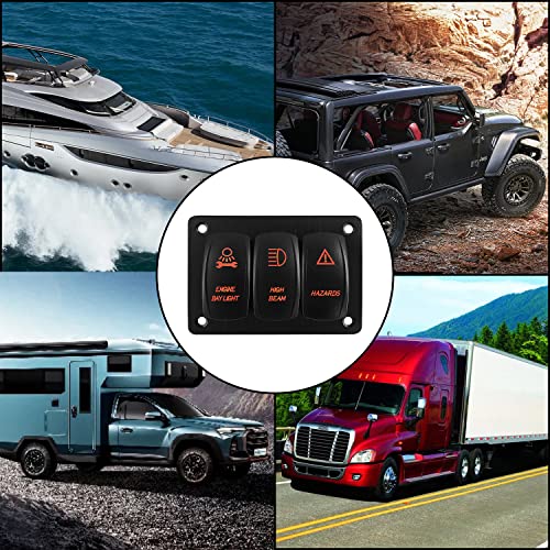 Image of 3 Way Rocker Switch Panel with Bracket Amber Backlit Multifunction UTV Switch Panel for Car Boat Marine RZR Polaris Ranger RV Motorcycle IP66