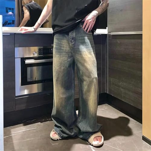 Men's Vintage Long Wide Leg Wash Jeans Fashion Casual Baggy Straight Jeans with Pockets2
