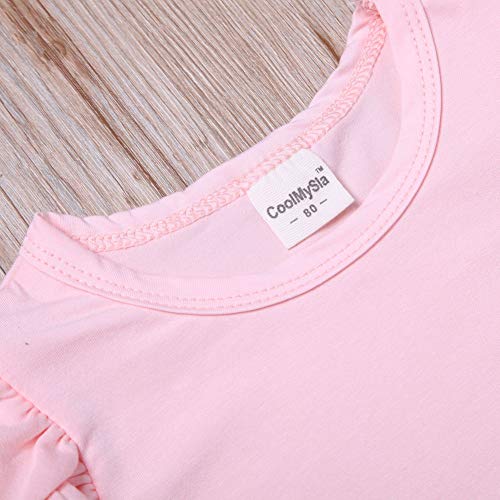 Conjunto de roupas para bebês meninas com babados rosa e manga curta + conjunto de roupas com tiras