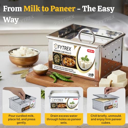 Image of Paneer Maker Steel - 500 ML (11 x 9 x 6 cm) | Healthy Homemade Paneer & Tofu Press Mould | Premium Stainless Steel Paneer Maker with Lid | Rust-Free, Durable & Easy to Clean