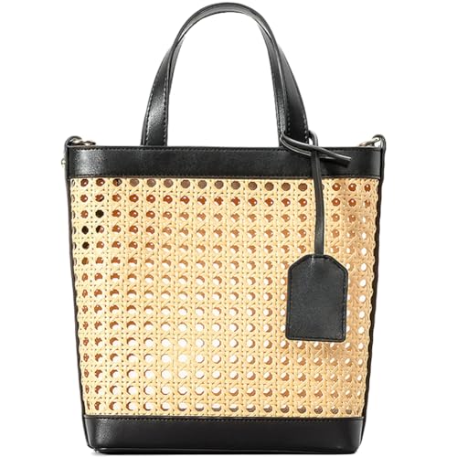 Yafirgeer Rattan Bag for Women Large Perforated PU Leather Handbag Stylish Satchel Shoulder Bag Purse