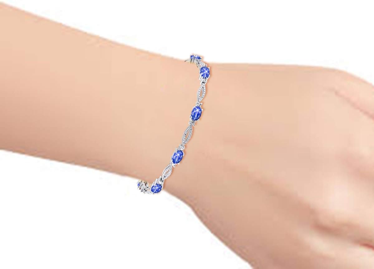 Rylos Tennis Bracelet with 6x4MM Birthstone Gemstones & Diamonds Sterling Silver - Adjustable to 7-8" - Friendship and Elegance in One.
