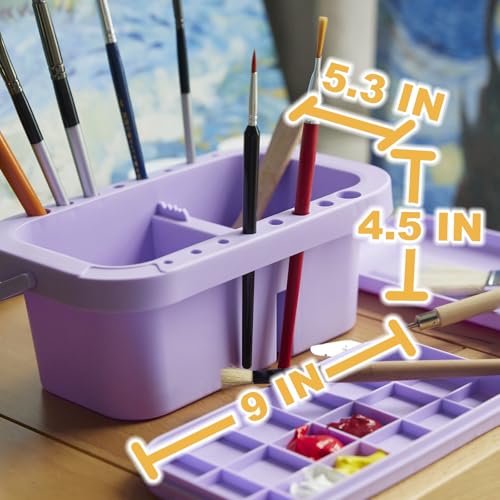Image of SEVENY Paint Brush Cleaner, Holder & Organizer with Palette, Purple | For Acrylic, For Watercolor, For Water-Based Paints