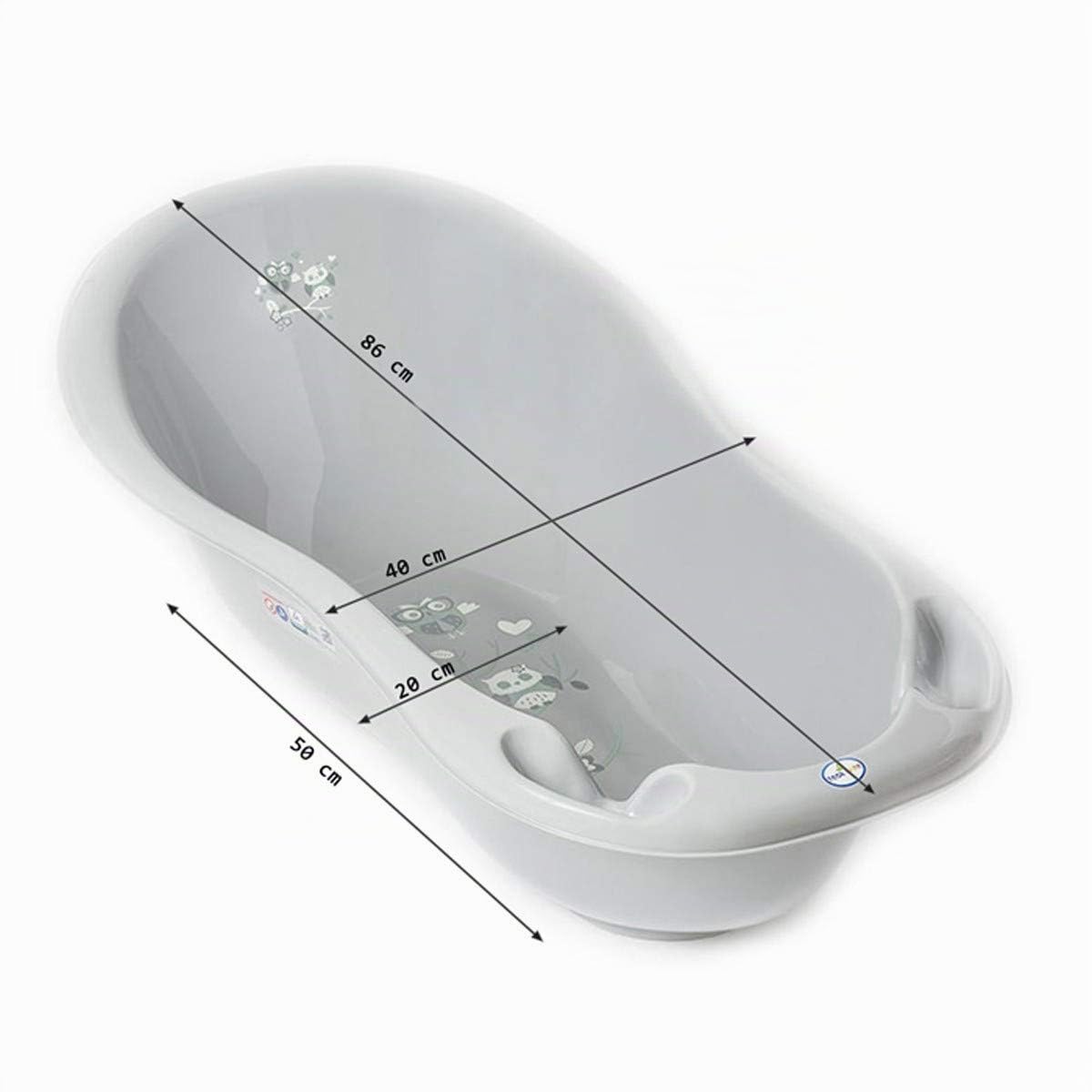 Baignoire bébé thermomètre 86 cm Blanc Owls Avec pied et tuyau