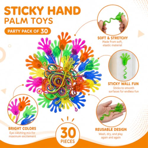 EBHO 30 Pièces Mains Collantes Enfants, Ensemble de Mains Collantes, Jouets Fantaisie et Gadgets, Jouets Extensibles Paumes Sticky Hands, pour Cadeaux D'anniversaire ou de Fête pour Garçons et Filles – vue 3