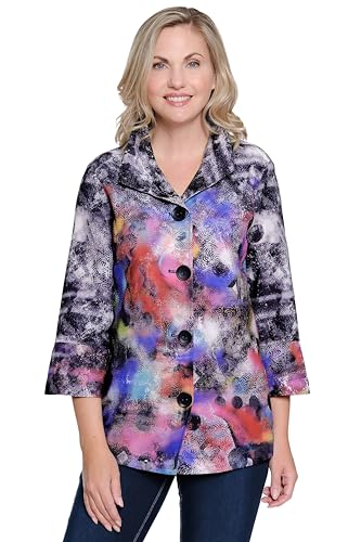 Ali Miles Womens Clothing | Woven Button Front Jacket for Women| Wire Collar 3/4 Sleeves Womens Jacket