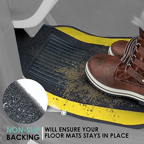 Image of FH Group Universal Fit Premium Carpet Automotive Floor Mats Fits Most Cars, SUVs, and Trucks with Driver Heel Pad, Full Set Yellow