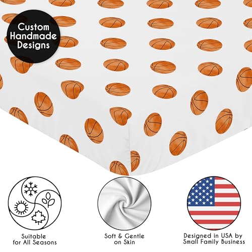 Image of Sweet Jojo Designs Fitted Baby Crib Sheets (Basketball) for Boys or Girls, Infant Nursery, Toddler Room - Standard Size (Orange & White Sports Balls for the Watercolor, Vintage Sport Theme Collection)