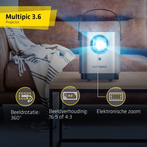 OVERMAX Multipic 3.6 Beamer, draagbare beamer tot 150’’, home cinema HD 720p, 3500 lumen, WiFi, touch control panel, beedverhouding: 16:9, 4:3, 2x stereo speakers, HDMI, USB, AV, AUDIO OUT, IR - Image 6