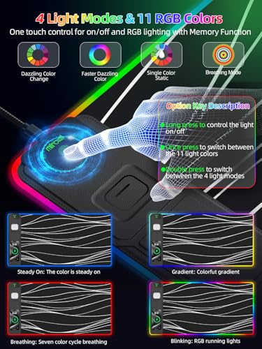 Image of Mouse Pad with Foldable Phone Holder & Wireless Charger, XXL RGB Gaming Mousepad 31.5 inchx15.8 inch Large Desk Mat for Keyboard, Black Desk Pad with Dual Qi Charging Station | 11 Colors 5 Modes