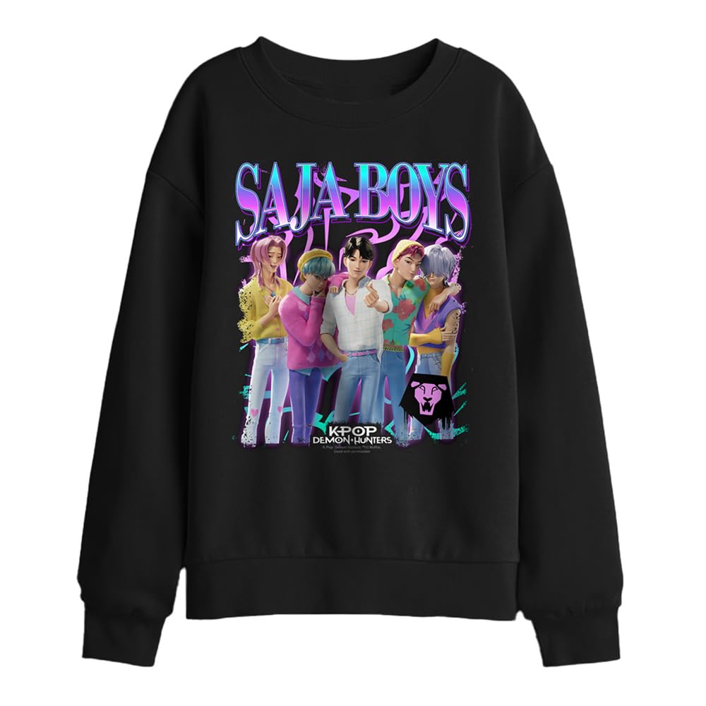 K-Pop Demon Hunters Saja Boys Bootleg Kids Sweatshirt, Black, 5-6